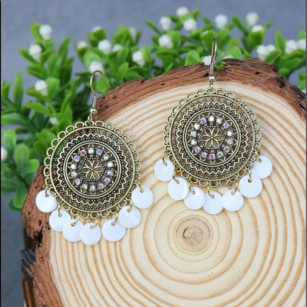 BOHO DISC CHARM DROP EARRINGS